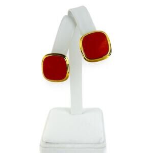 Sarah Coventry Earrings Red Enamel Square Goldtone Rim Pierced 3/4" Fashion Chic